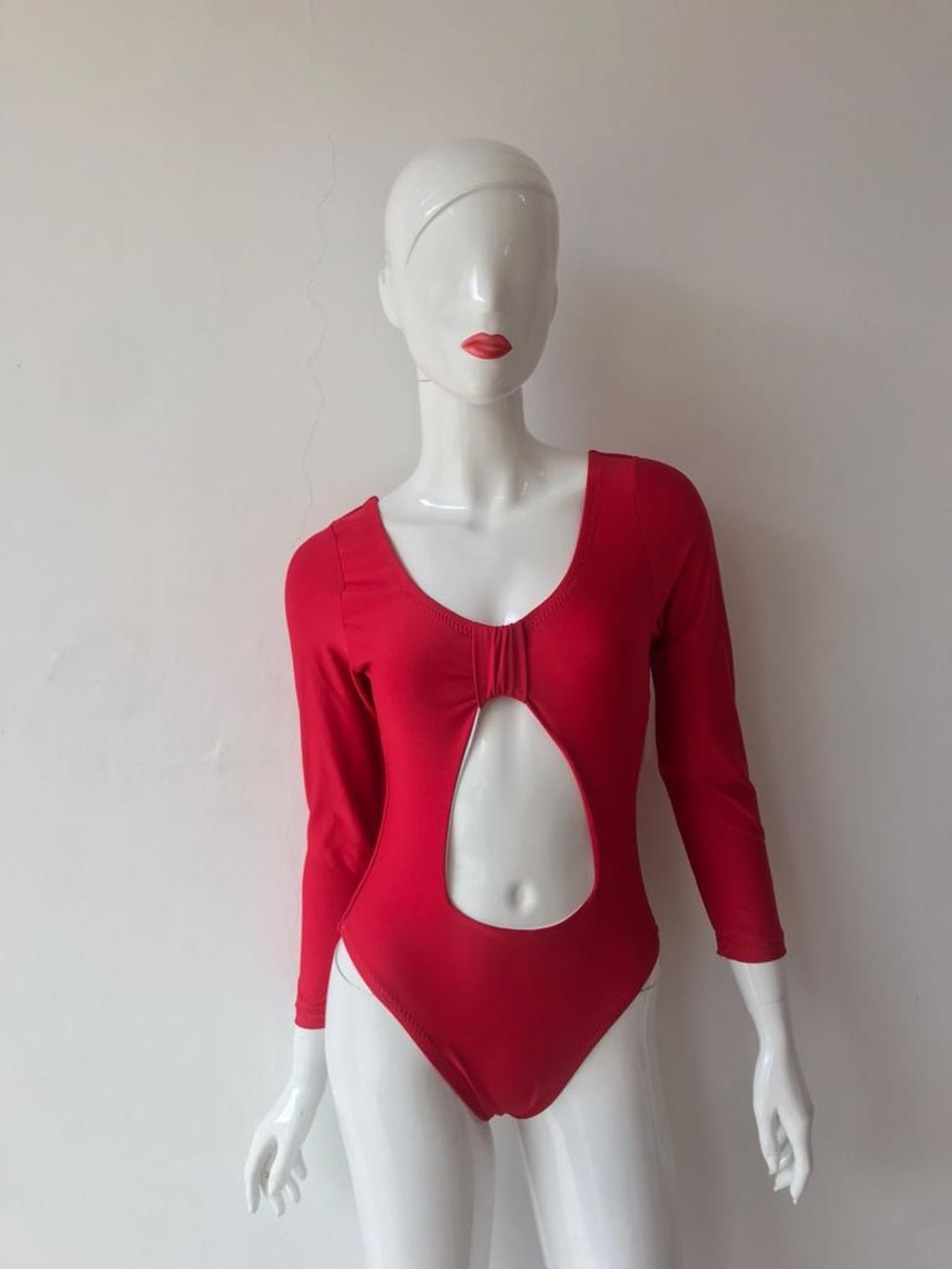 Red Long-Sleeve Cutout swimsuit onepiece